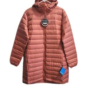 NWT Columbia Wo Lake 22 Long DOWN Hooded  Heat Seal Jacket Size XXL Coral